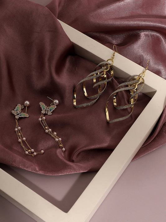 Pack Of Gold-Plated Drop Earrings