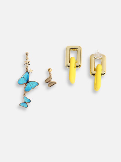 Pack Of Gold-Plated Drop & Stud Earrings