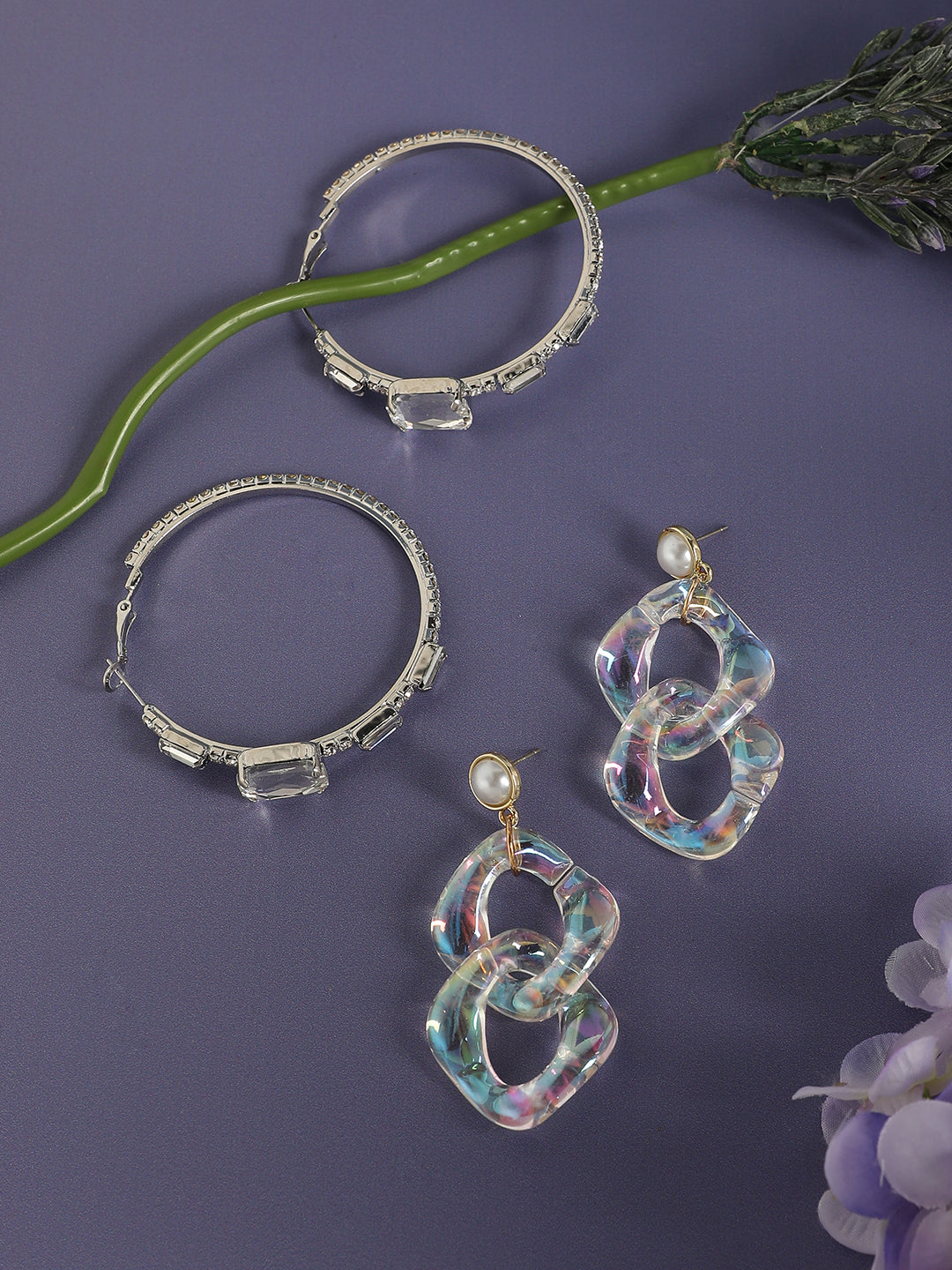 Pack Of Gold-Plated & Silver-Plated Drop & Hoop Earrings