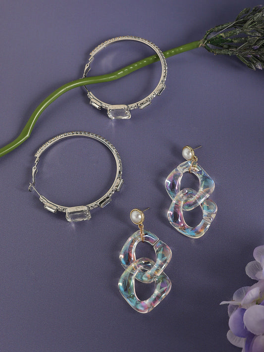 Pack Of Gold-Plated & Silver-Plated Drop & Hoop Earrings