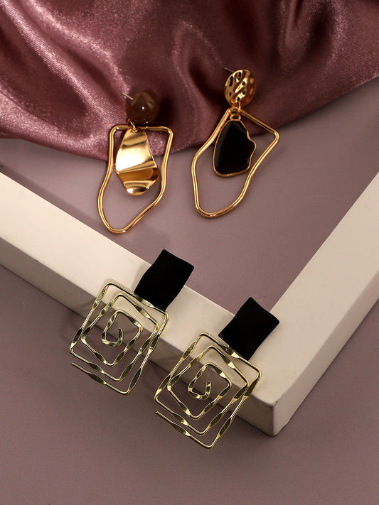Pack Of Gold-Plated Drop Earrings