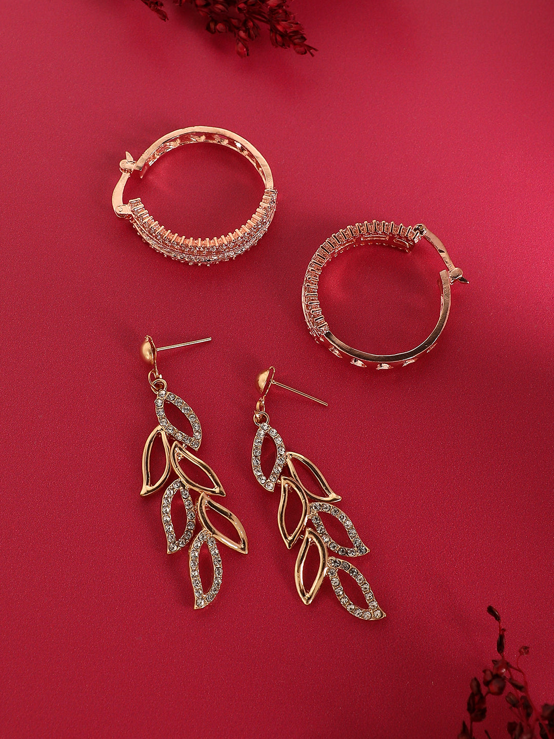 Pack Of Gold-Plated Drop & Stud Earrings