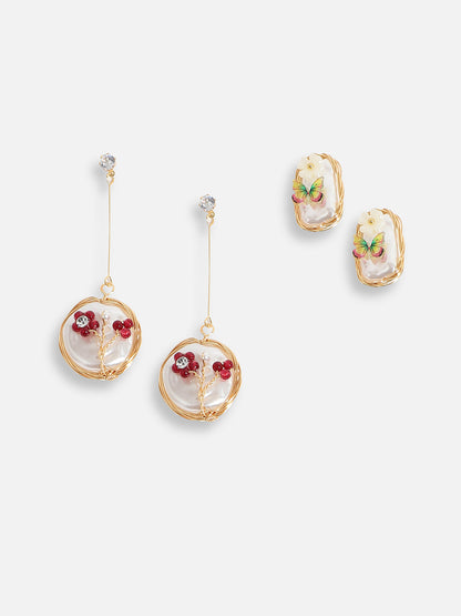 Pack Of Gold-Plated Drop & Stud Earrings 