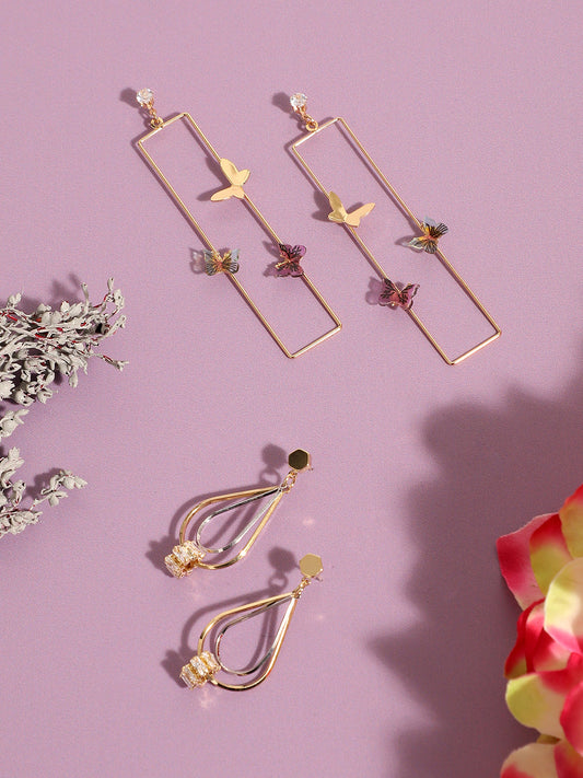 Pack Of Gold-Plated Drop Earrings