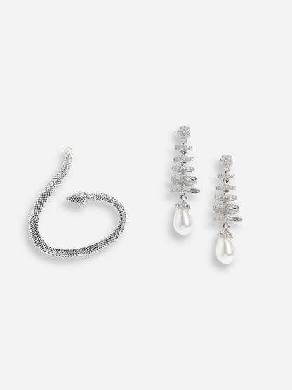 Pack Of Silver-Plated Drop & Ear Cuff 