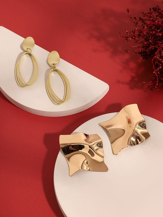 Pack Of Gold-Plated Drop & Stud Earrings