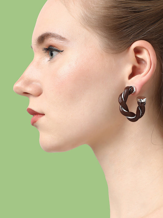 SILVER PLATED PARTY DESIGNER STONE HOOP EARRING FOR WOMEN