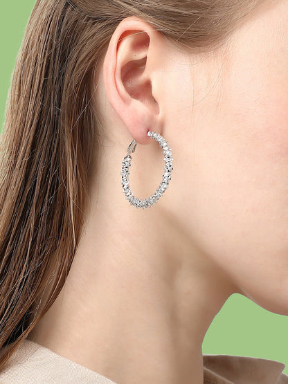 SILVER PLATED PARTY DESIGNER STONE HOOP EARRING FOR WOMEN