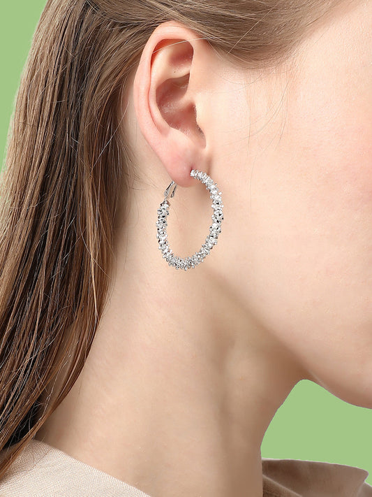 SILVER PLATED PARTY DESIGNER STONE HOOP EARRING FOR WOMEN