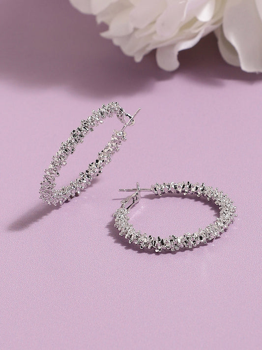 SILVER PLATED PARTY DESIGNER STONE HOOP EARRING FOR WOMEN
