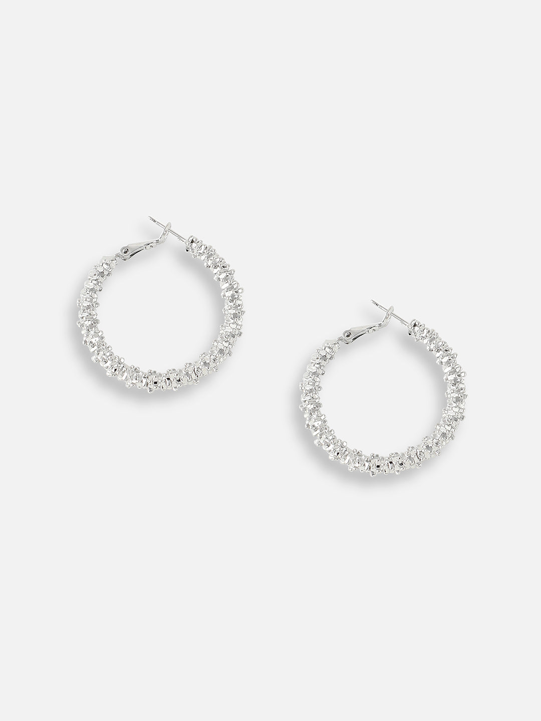 SILVER PLATED PARTY DESIGNER STONE HOOP EARRING FOR WOMEN