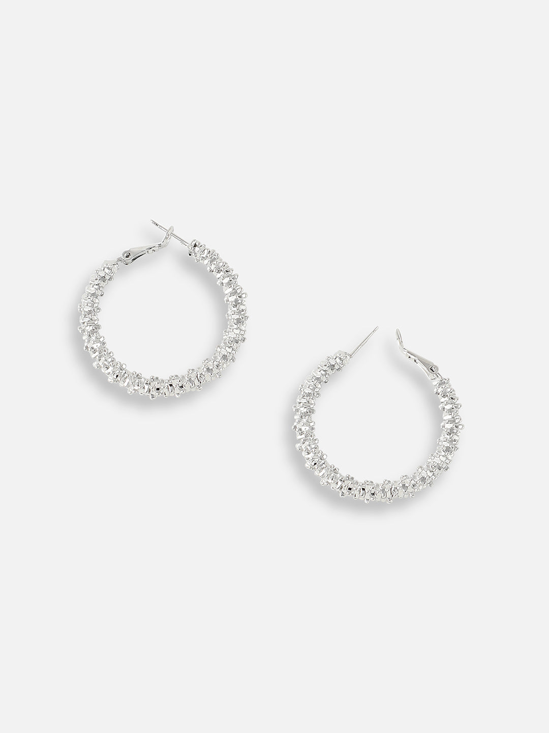 SILVER PLATED PARTY DESIGNER STONE HOOP EARRING FOR WOMEN
