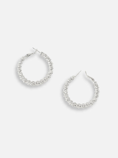 SILVER PLATED PARTY DESIGNER STONE HOOP EARRING FOR WOMEN