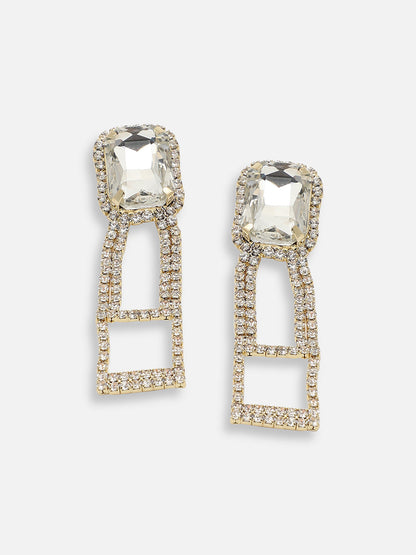 GOLD PLATED PARTY DESIGNER STONE DROP EARRING FOR WOMEN