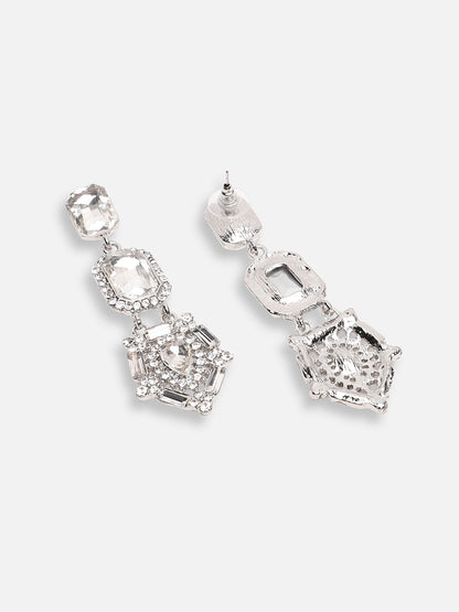 SILVER PLATED PARTY DESIGNER STONE DROP EARRING FOR WOMEN