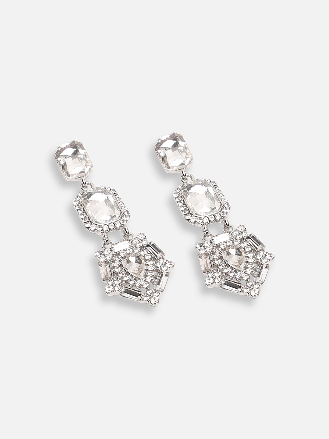 SILVER PLATED PARTY DESIGNER STONE DROP EARRING FOR WOMEN