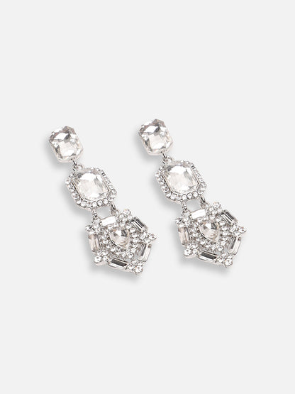 SILVER PLATED PARTY DESIGNER STONE DROP EARRING FOR WOMEN