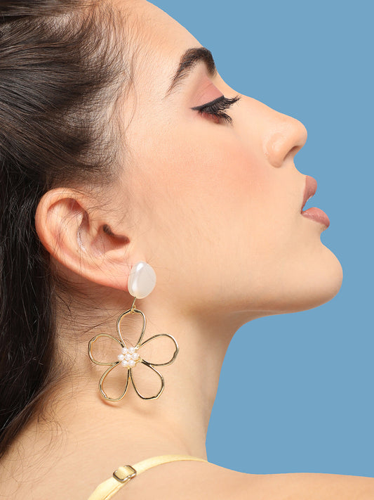 GOLD PLATED PARTY DESIGNER STONE DROP EARRING FOR WOMEN