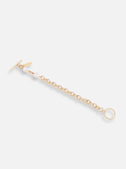GOLD PLATED CASUAL PEARLS LINK BRACELET FOR WOMEN