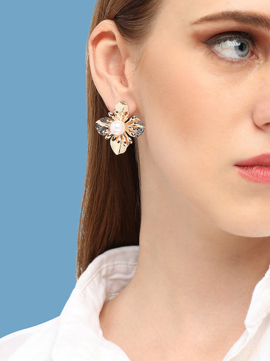 GOLD PLATED PARTY PEARLS STUD FOR WOMEN