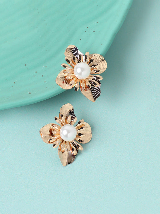 GOLD PLATED PARTY PEARLS STUD FOR WOMEN