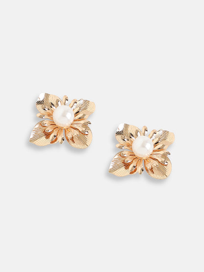 GOLD PLATED PARTY PEARLS STUD FOR WOMEN