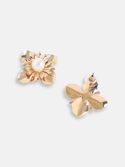 GOLD PLATED PARTY PEARLS STUD FOR WOMEN