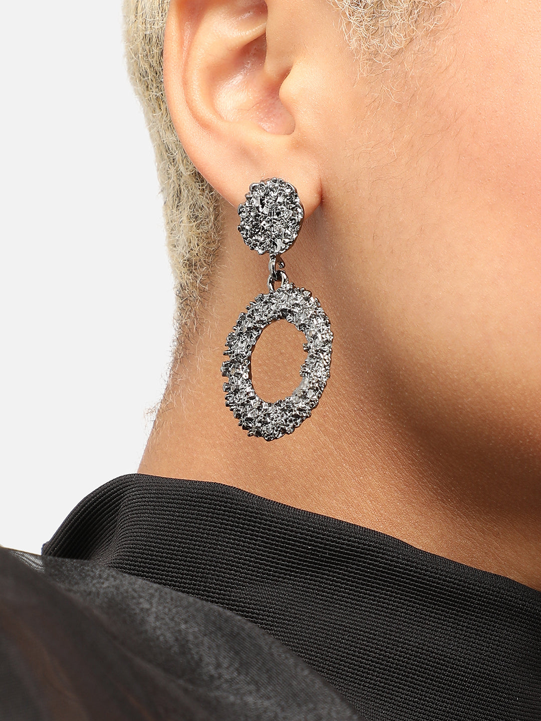 SILVER PLATED PARTY DESIGNER STONE DROP EARRING FOR WOMEN