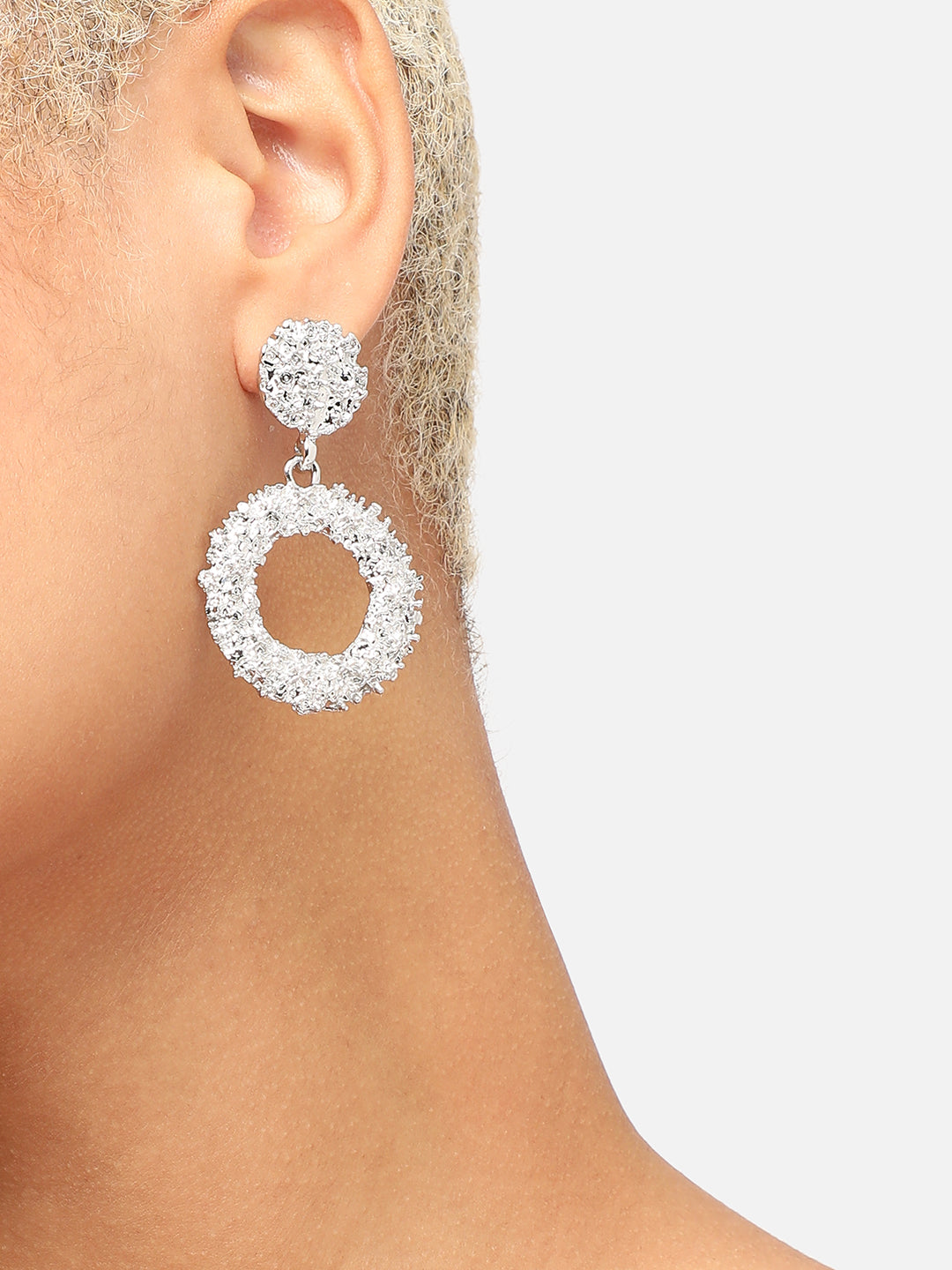 SILVER PLATED PARTY DESIGNER STONE DROP EARRING FOR WOMEN