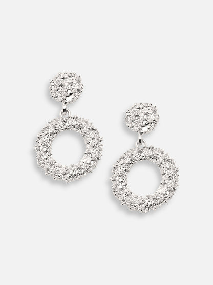 SILVER PLATED PARTY DESIGNER STONE DROP EARRING FOR WOMEN