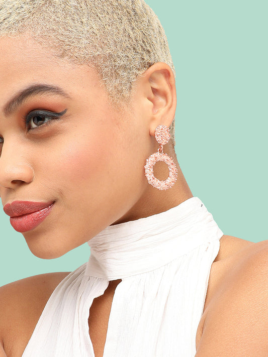 ROSE GOLD PLATED PARTY DESIGNER STONE DROP EARRING FOR WOMEN