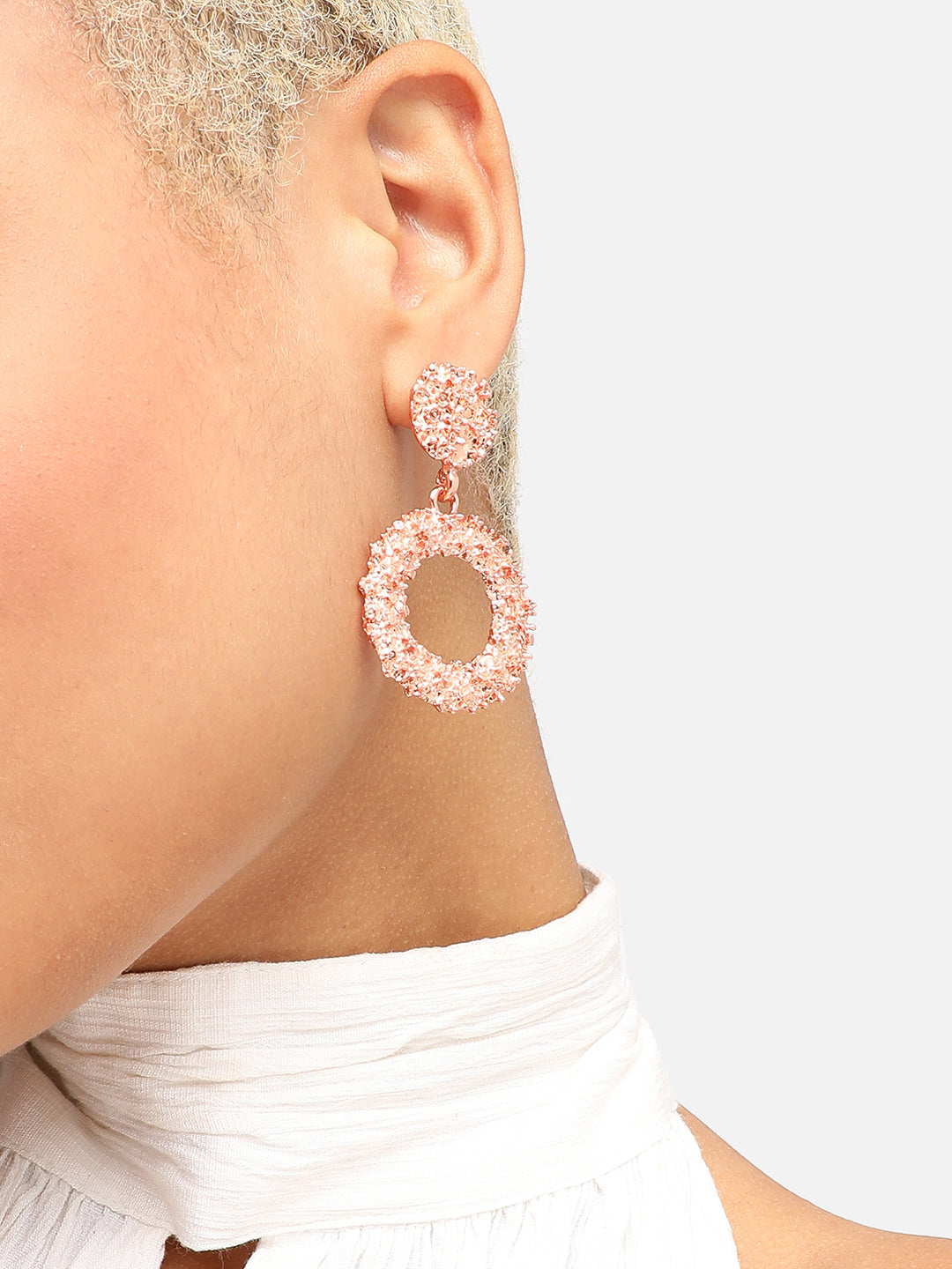 ROSE GOLD PLATED PARTY DESIGNER STONE DROP EARRING FOR WOMEN
