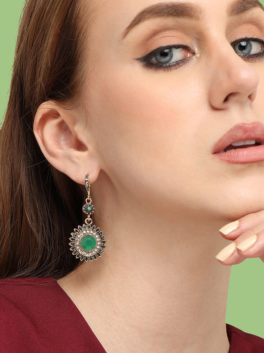 GOLD PLATED PARTY DESIGNER STONE DROP EARRING FOR WOMEN