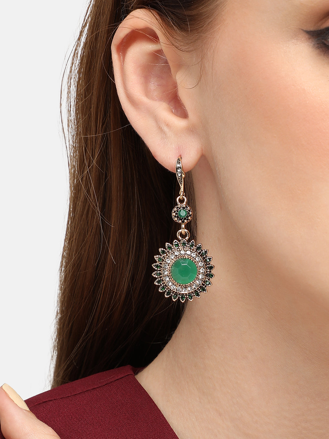 GOLD PLATED PARTY DESIGNER STONE DROP EARRING FOR WOMEN