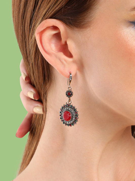 GOLD PLATED PARTY DESIGNER STONE DROP EARRING FOR WOMEN