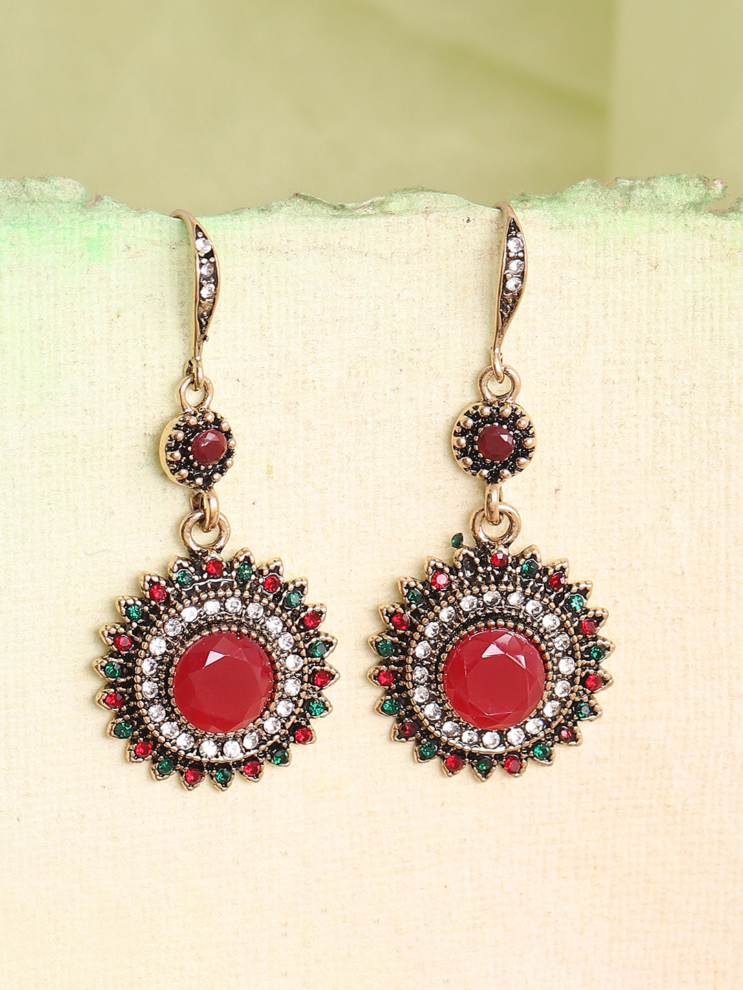 GOLD PLATED PARTY DESIGNER STONE DROP EARRING FOR WOMEN
