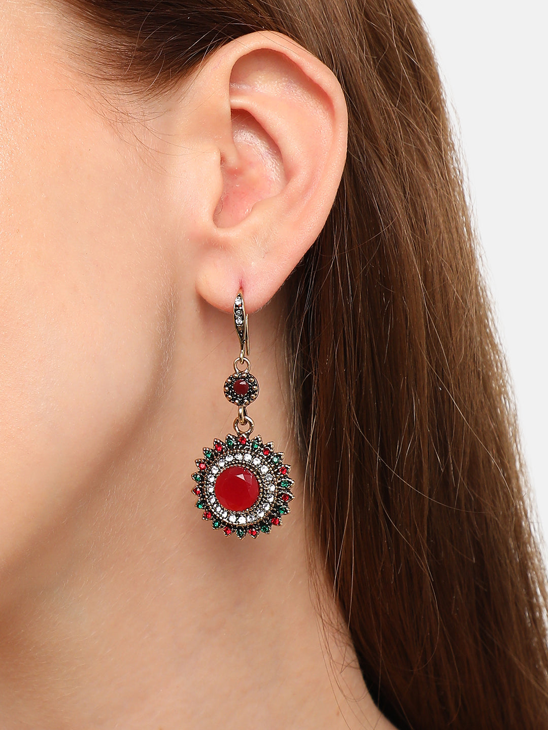 GOLD PLATED PARTY DESIGNER STONE DROP EARRING FOR WOMEN
