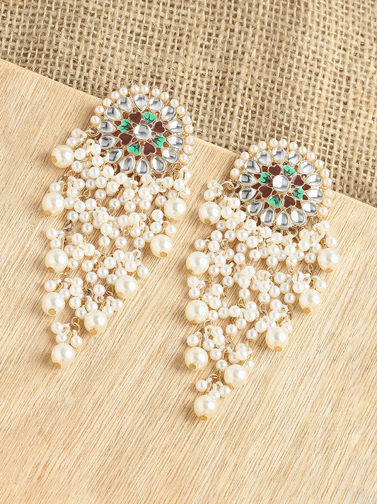 GOLD PLATED PARTY DESIGNER STONE DROP EARRING FOR WOMEN
