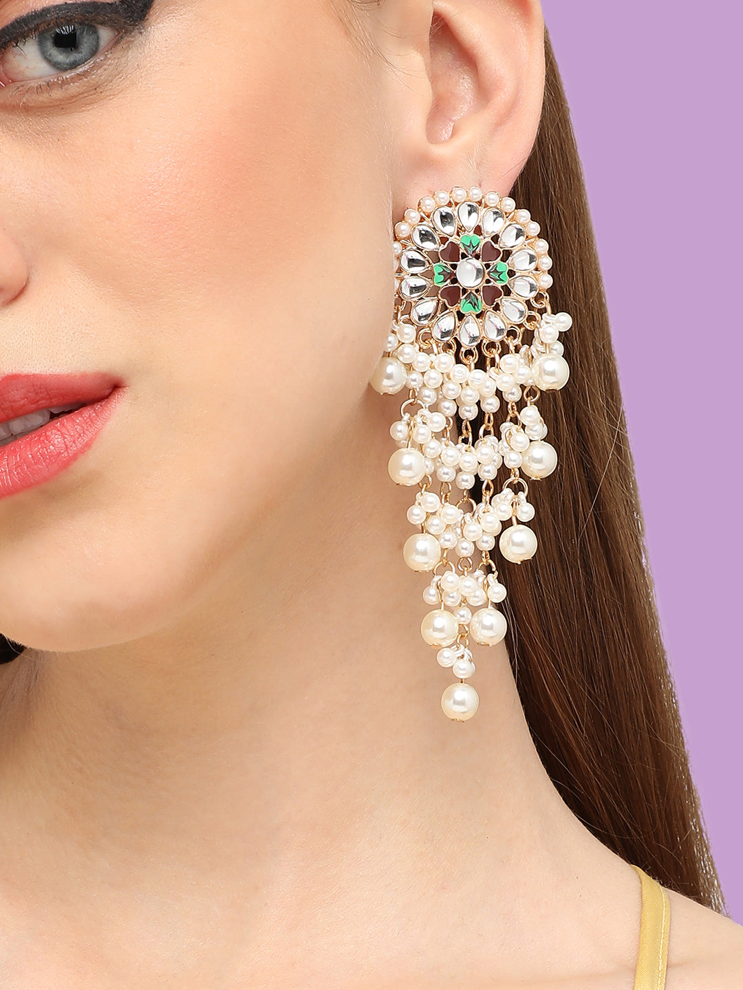 GOLD PLATED PARTY DESIGNER STONE DROP EARRING FOR WOMEN