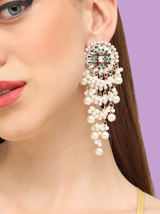 GOLD PLATED PARTY DESIGNER STONE DROP EARRING FOR WOMEN