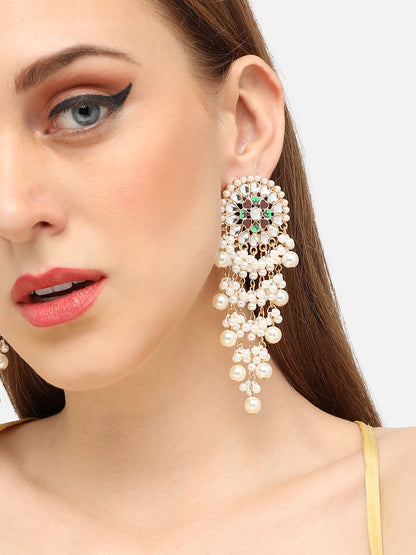 GOLD PLATED PARTY DESIGNER STONE DROP EARRING FOR WOMEN