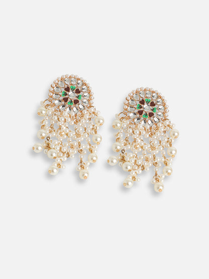 GOLD PLATED PARTY DESIGNER STONE DROP EARRING FOR WOMEN