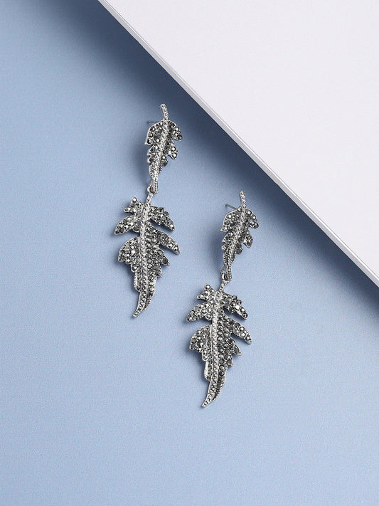 SILVER PLATED PARTY DESIGNER STONE DROP EARRING FOR WOMEN