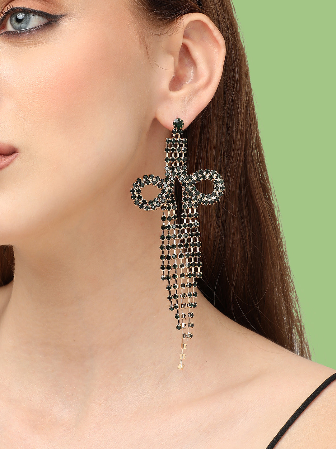 GOLD PLATED PARTY DESIGNER STONE DROP EARRING FOR WOMEN