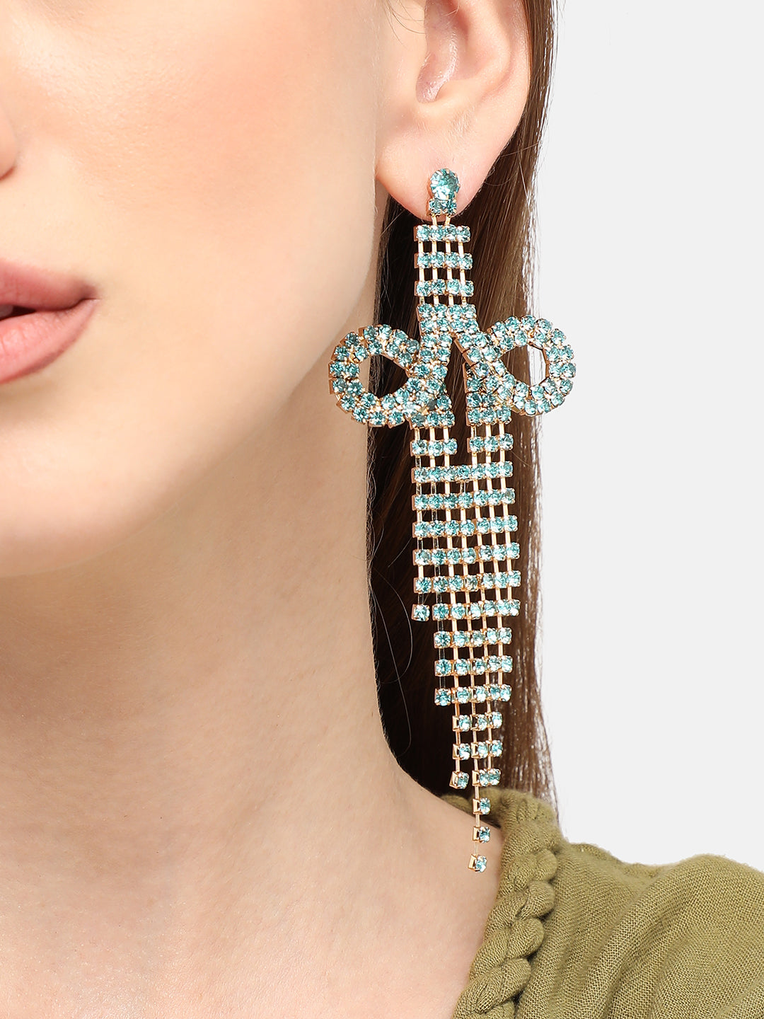 GOLD PLATED PARTY DESIGNER STONE DROP EARRING FOR WOMEN