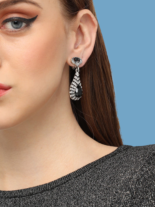 SILVER PLATED PARTY DESIGNER STONE DROP EARRING FOR WOMEN