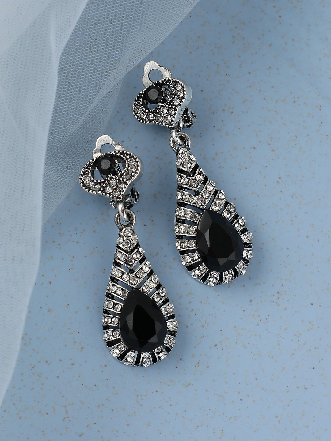 SILVER PLATED PARTY DESIGNER STONE DROP EARRING FOR WOMEN