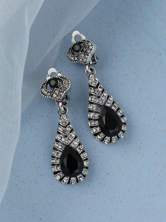 SILVER PLATED PARTY DESIGNER STONE DROP EARRING FOR WOMEN