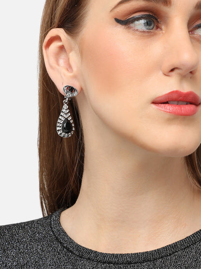 SILVER PLATED PARTY DESIGNER STONE DROP EARRING FOR WOMEN