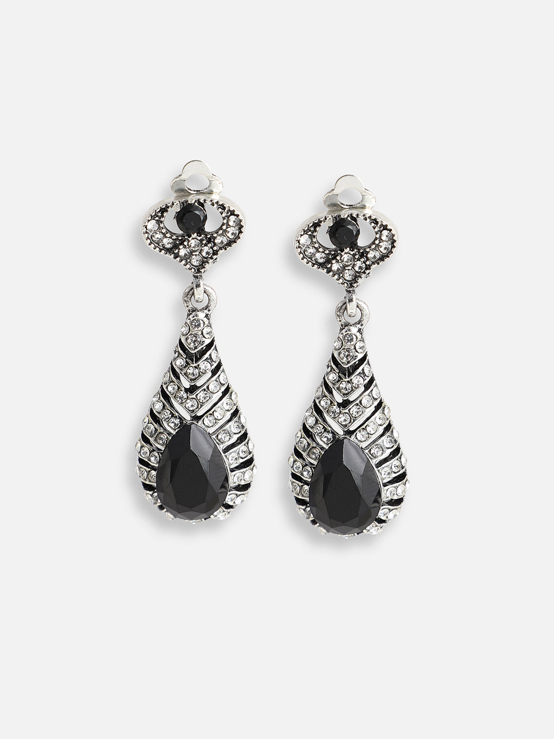 SILVER PLATED PARTY DESIGNER STONE DROP EARRING FOR WOMEN